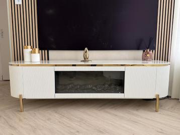 Als nieuw TV meubel marmer wit Ibiza openhaard 200 bij 50 beschikbaar voor biedingen