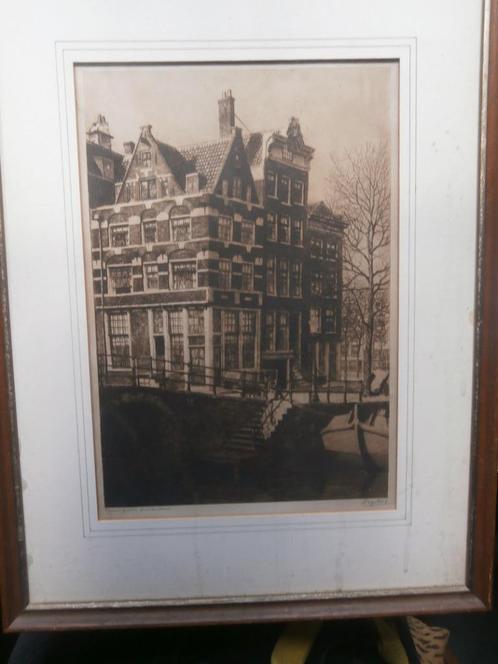 Prinsengracht Amsterdam, Mooie ets in mooi lijstje, Antiek en Kunst, Kunst | Etsen en Gravures, Ophalen of Verzenden