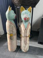 Houtsnijwerk oosterse kat bekleed met Batik, Antiek en Kunst, Kunst | Beelden en Houtsnijwerken, Ophalen of Verzenden