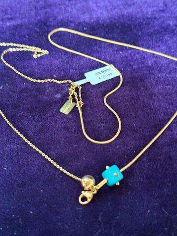 Goudkleurig ketting met blauwe steen somini nieuw! beschikbaar voor biedingen