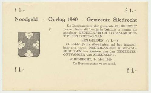 Sliedrecht oorlog 1 gulden 1940 Noodgeld, Postzegels en Munten, Bankbiljetten | Nederland, Los biljet, 1 gulden, Ophalen of Verzenden