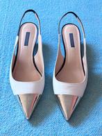 Modieuze slingbacks wit met zilver mt 40, Ophalen, Pumps, Wit, Zo goed als nieuw