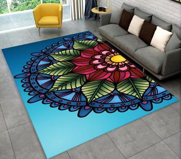 Bohemian Rechthoekig Vloerkleed 17 Blauw Bloemen Tapijt  beschikbaar voor biedingen