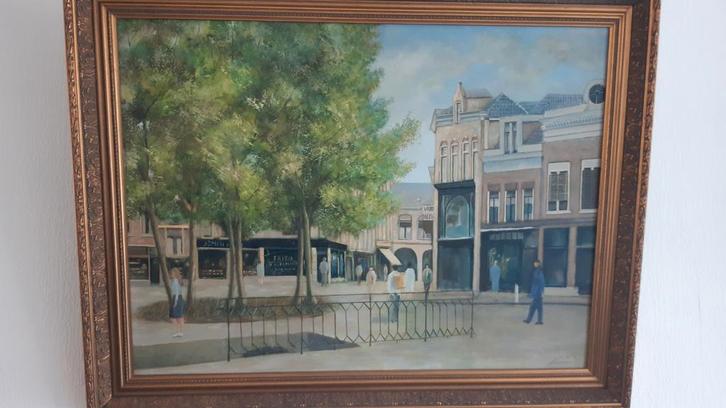 Schilderij van een stadsgezicht, Antiek en Kunst, Kunst | Schilderijen | Klassiek, Ophalen of Verzenden