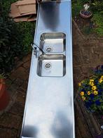 RVS aanrechtblad 220x60 met dubbele spoelbak en kraan!, Huis en Inrichting, Ophalen, Gebruikt, 50 tot 75 cm, Minder dan 100 cm