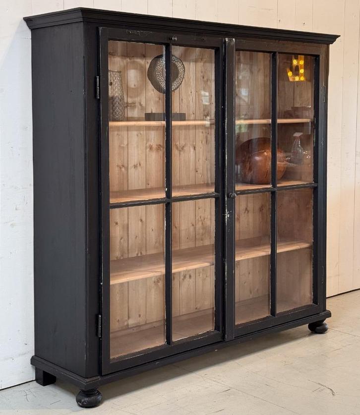 Vintage servieskast | Vitrinekast | Buffetkast Zwart, Huis en Inrichting, Kasten | Overige, Gebruikt, Ophalen