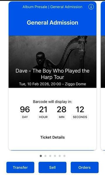Dave - The Boy Who Played the Harp Staanplaatsen Ziggo Dome beschikbaar voor biedingen