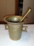 Antiek zwaar bronzen vijzel met stamper, 13x13cm, Antiek en Kunst, Antiek | Koper en Brons, Ophalen of Verzenden, Koper