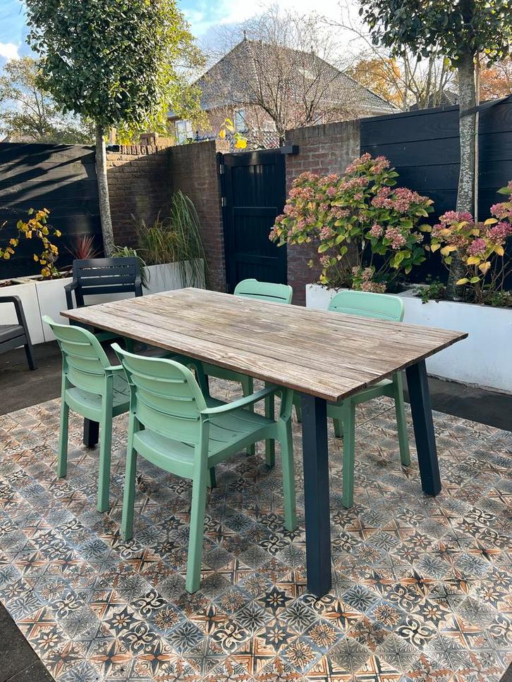 Allibert Tuinstoelen Groen - 4 Stuks, Tuin en Terras, Tuinstoelen, Gebruikt, Kunststof, Stapelbaar, Ophalen