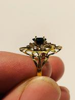 18K gouden ring met blauwe saffier, Sieraden, Tassen en Uiterlijk, Ringen, Ophalen of Verzenden, Dame, Goud, Kleiner dan 17