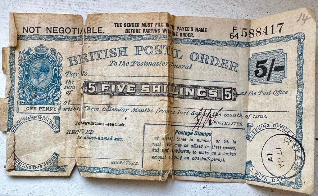 British Postal Order / Postwissel - Gescheurd, Ophalen of Verzenden, Voor 1920, Overige typen