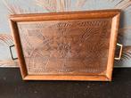 Antiek houten dienblad met handsnijwerk en glasplaat, ., Ophalen of Verzenden, Zo goed als nieuw, .