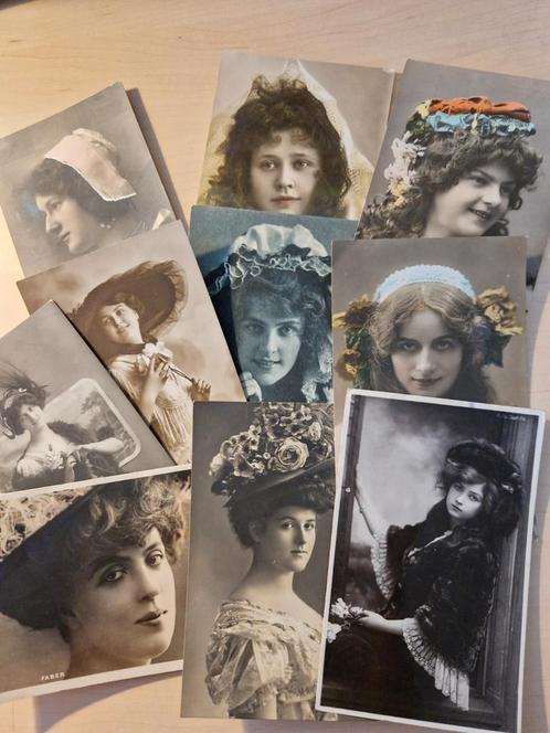 10 x vrouwen met hoed of andere hoofdbedekking (ca. 1906-18), Verzamelen, Ansichtkaarten | Themakaarten, Gelopen, Voor 1920, Overige thema's