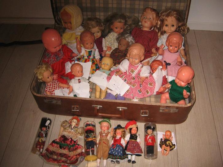 23 oude antieke gemerkte poppen m haar 20 50 cm Aangekleed., Verzamelen, Poppen, Zo goed als nieuw, Pop, Ophalen of Verzenden