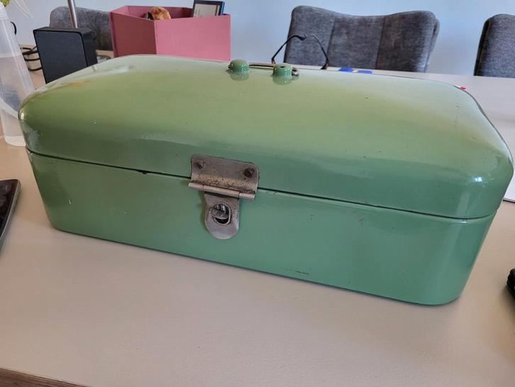 Vintage Emaille Broodtrommel - Groen, Huis en Inrichting, Keuken | Keukenbenodigdheden, Gebruikt, Ophalen