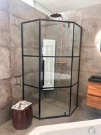 Douchecabine vijfhoek mat zwart met kaders, Ophalen, Zo goed als nieuw, Glas, Douche