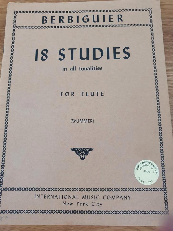 Berbiguier 18 Studies voor dwarsfluit, Muziek en Instrumenten, Bladmuziek, Gebruikt, Overige soorten, Klassiek, Dwarsfluit of Piccolo