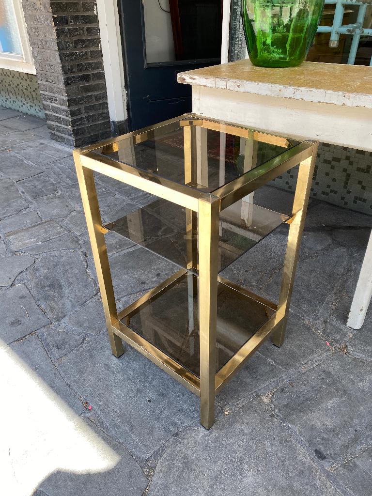 SALE: Hollywood bijzettafel, vintage etagère rookglas, Ophalen