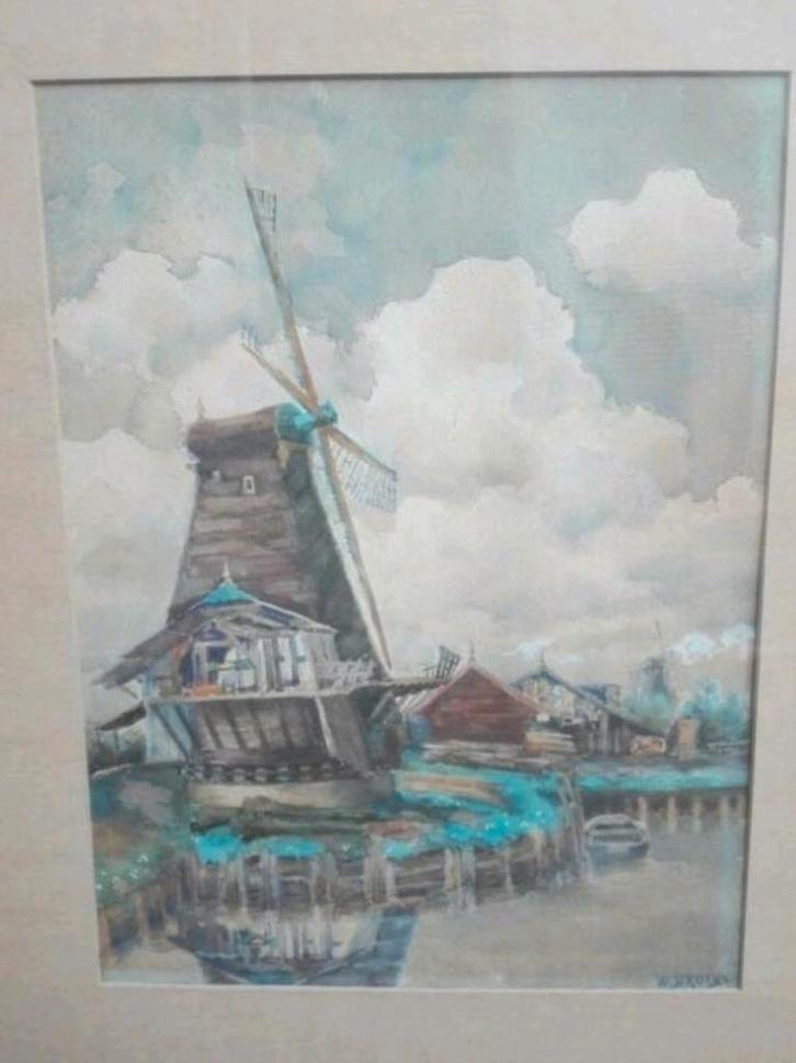 Kunstschilder Wilhelmus Broens aquarel Dordrecht molen , Antiek en Kunst, Kunst | Schilderijen | Klassiek, Ophalen