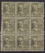 Amerika USA 1938 Martin Van Buren in blok van 9, Ophalen of Verzenden, Gestempeld, Noord-Amerika