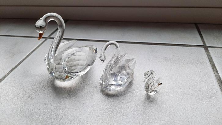 Set van 3 Kristallen Zwanen, Verzamelen, Beelden en Beeldjes, Zo goed als nieuw, Dier, Ophalen of Verzenden