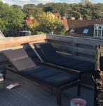 2 zwarte Ligbedkussens - Goede Staat - Weerbestendig, Tuin en Terras, Tuinmeubel-accessoires, Ophalen, Gebruikt