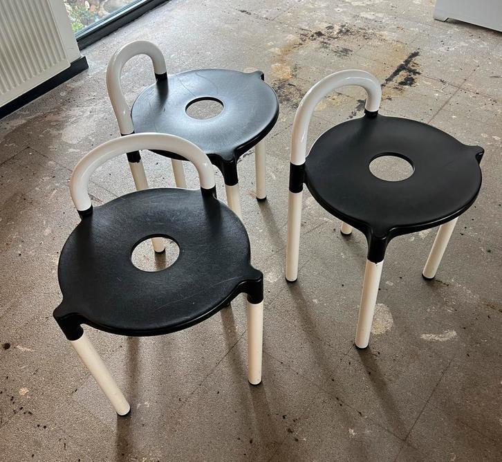 Vintage Polo Krukken Set van 3 - Kartell, Huis en Inrichting, Stoelen, Gebruikt, Drie, Kunststof, Zwart, Ophalen
