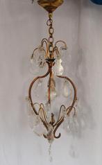 Sierlijke koperen lamp met pegels (jaren '30 ?), Huis en Inrichting, Lampen | Hanglampen, Ophalen of Verzenden, Gebruikt, Glas