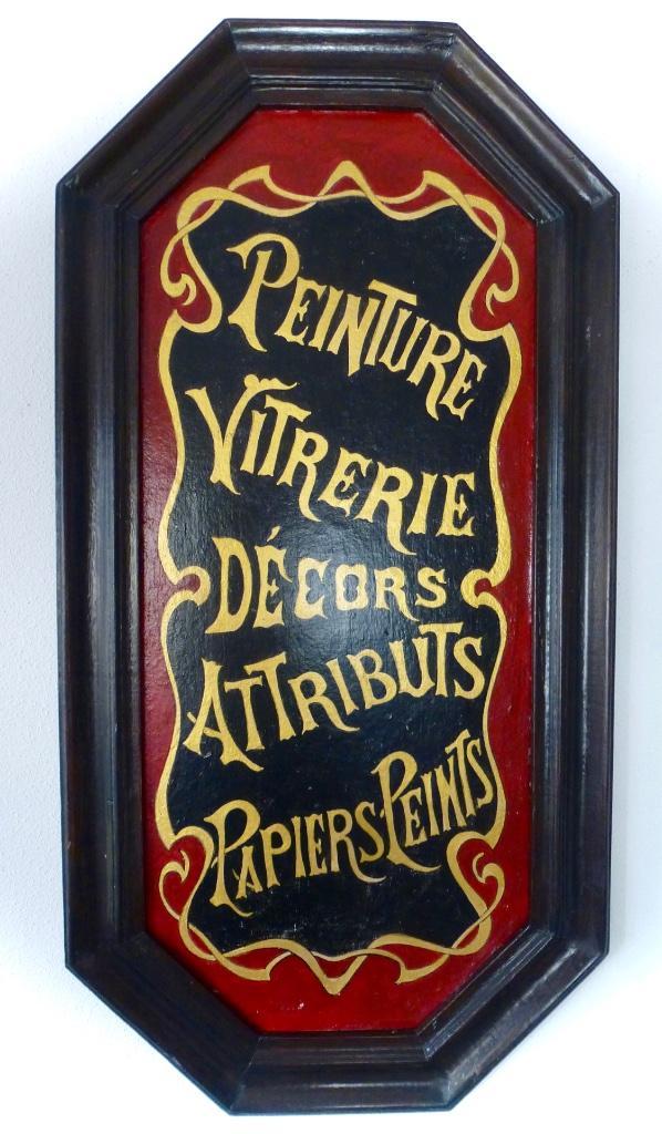 Handgeschilderd Frans reclame bord / kunst / Art Nouveau, Verzamelen, Merken en Reclamevoorwerpen, Zo goed als nieuw, Reclamebord