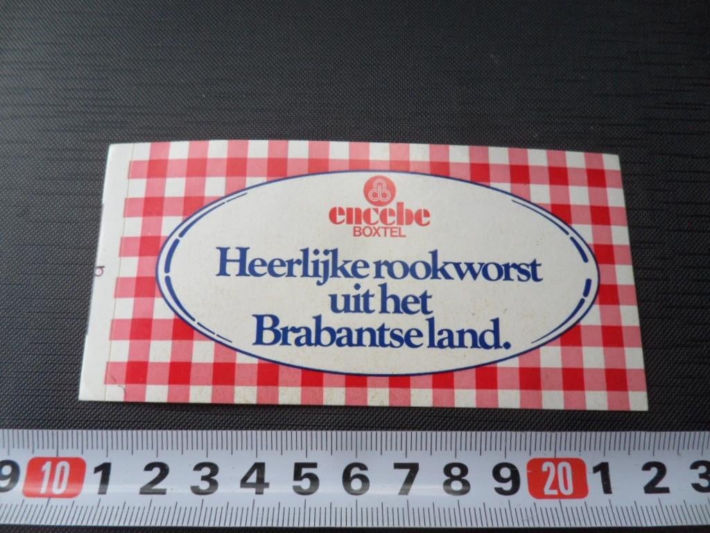 sticker encebe boxtel vlees rookworst uit het brabantse land, Verzamelen, Stickers, Zo goed als nieuw, Ophalen