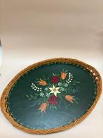 Vintage Dienblad met Bloemmotief, Ophalen of Verzenden, Gebruikt, Ovaal, Hout