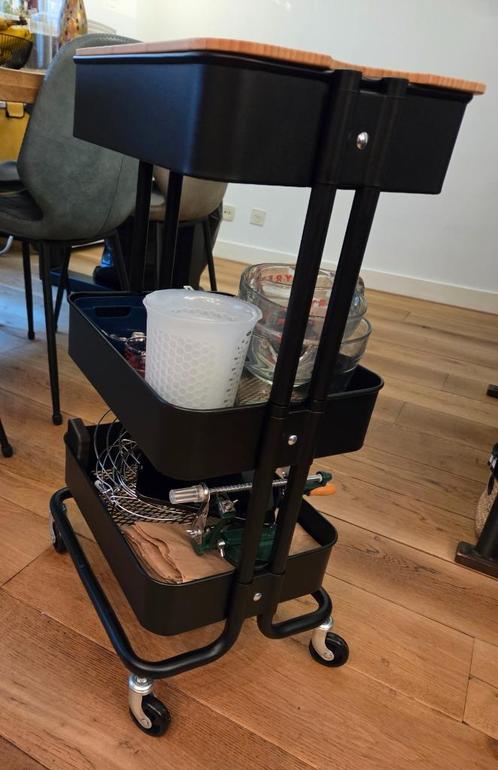 Black RASKOG cart with topper (3), Huis en Inrichting, Kasten | Stellingkasten, Zo goed als nieuw, Ophalen