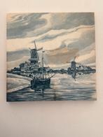 Vintage Tegeltje met Molens en Boot 15x15, Ophalen of Verzenden