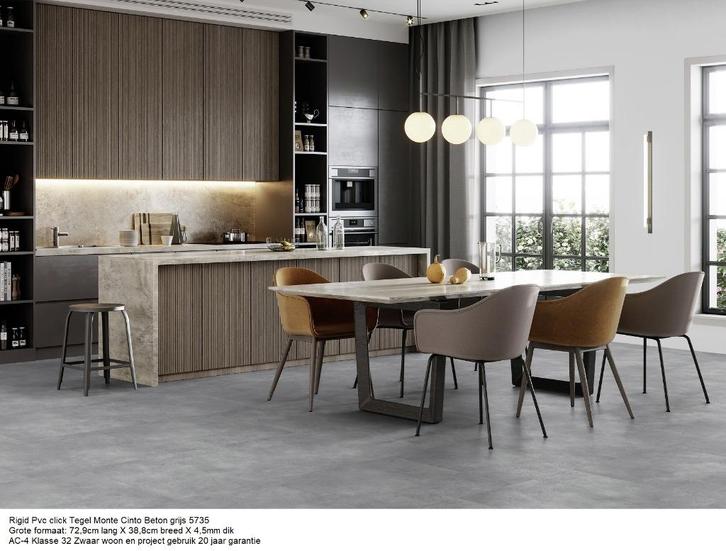 Deze week €12,95m2 Pvc click beton grey magazijn leegverkoop, Huis en Inrichting, Stoffering | Vloerbedekking, Nieuw, Laminaat