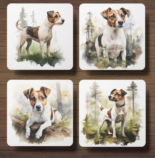 Jack Russell Terriër Aquarel onderzetters met houder, Huis en Inrichting, Woonaccessoires | Onderzetters, Nieuw, Glas of Kopje