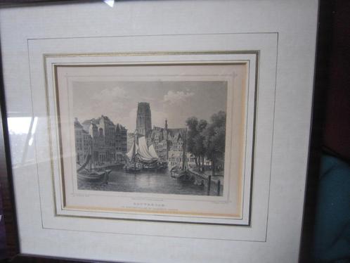 Oud R.damse Staalgravure v/d Korenbeurs vanaf de Draaibrug, Verzamelen, Foto's en Prenten, Gebruikt, Overige onderwerpen, Voor 1940