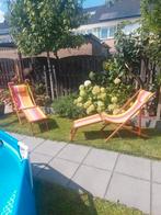 2  Vintage Strandstoelen Retro met voetenbank, Ophalen, Gebruikt, Hout, Verstelbaar