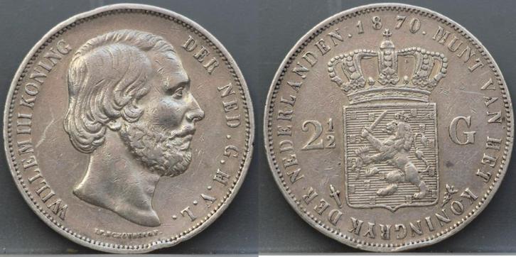Zilveren rijksdaalder 1870 - 2 1/2 gulden 1870 -  Willem 3, Postzegels en Munten, Munten | Nederland, Losse munt, 2½ gulden, Koning Willem III