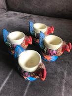 4 Vintage Eierdopjes Van een Haan Handbeschilderd., Diversen, Pasen, Ophalen of Verzenden, Zo goed als nieuw