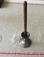 Oude tinnen kandelaar met houten kaars, Antiek en Kunst, Curiosa en Brocante, Ophalen of Verzenden