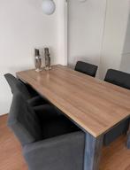 Eettafel met 4 donkergrijze stoelen op wieltjes, Ophalen, Gebruikt, 4 tot 6 stoelen