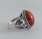 Vintage zilveren ring met amber barnsteen maat 16,5, Sieraden, Tassen en Uiterlijk, Ringen, Met edelsteen, Ophalen of Verzenden