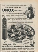 Retro reclame 1952 Unox toastjes Brunswijker theeworst, Verzenden, Overige typen