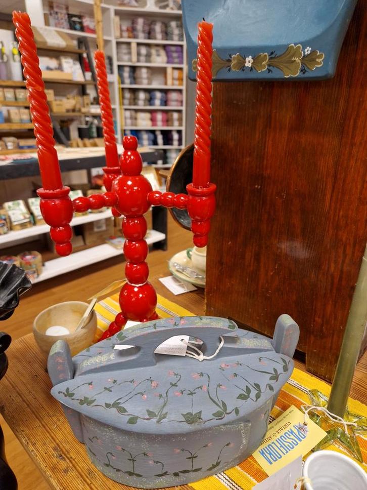 Zweedse Schuifdoos Blauw of Kerstkandelaar Vintage, Antiek en Kunst, Kunst | Overige Kunst, Ophalen of Verzenden