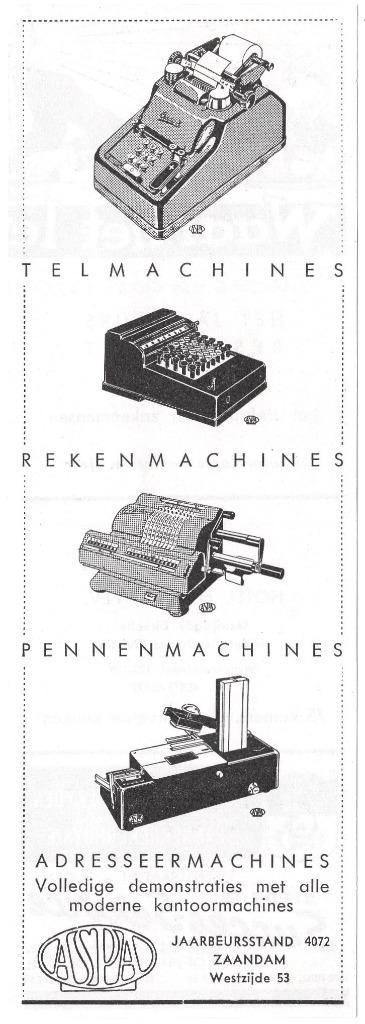 Reclame Adv. 1950 - Kantoormachines - Aspa Zaandam - Kantoor, Verzamelen, Merken en Reclamevoorwerpen, Gebruikt, Overige typen