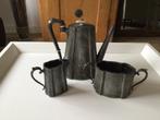 Tinnen koffiepot met melkkannetje en suikerpot, Antiek en Kunst, Ophalen of Verzenden