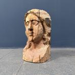 Oud uit hout gesneden hoofd gezicht vrouw houtsnijwerk, Ophalen of Verzenden