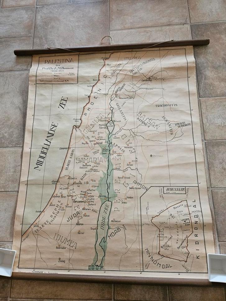 schoolkaart Palestina - Prof. Dr. A.M. Brouwer, Antiek en Kunst, Antiek | Schoolplaten, Geschiedenis, Ophalen of Verzenden