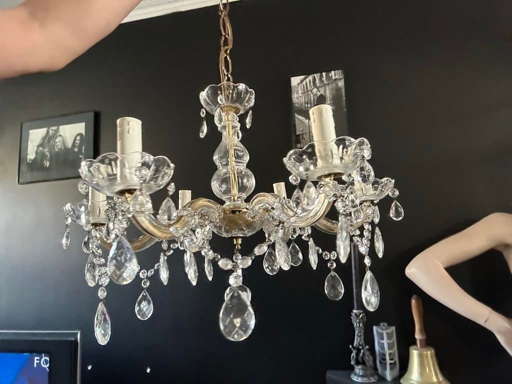 2 vintage marie therese kroonluchters glas Geleen, Antiek en Kunst, Antiek | Lampen, Ophalen