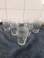 Antieke waterglazen met guilloche gravure (set van 5), Ophalen of Verzenden